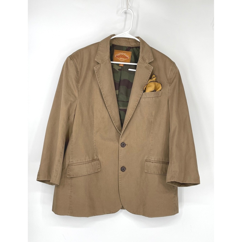 Red Camel Mens Blazer‎ XL Sport Coat Tan Camo Lining Elbow Patches Preppy